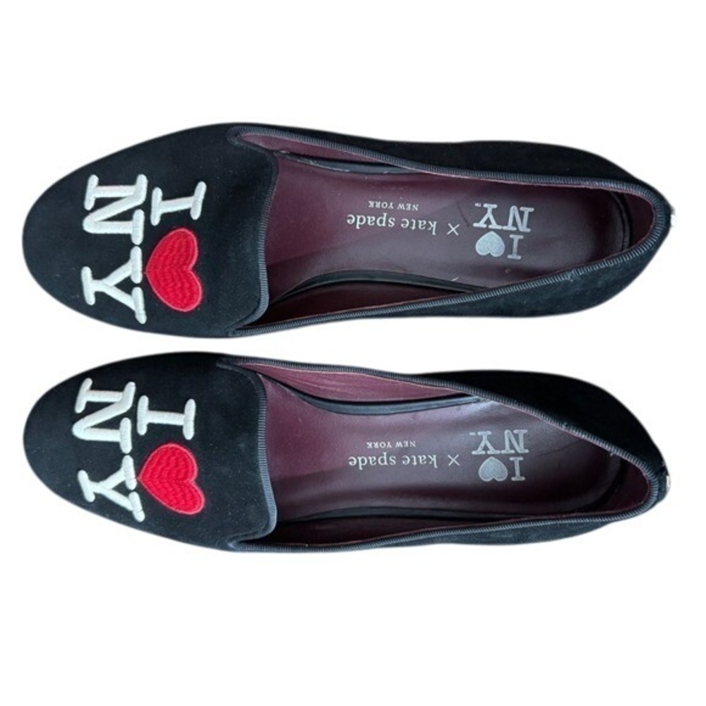Kate Spade Lounge New York I Love NY Flats Black Suede Embroidered Size 8.5‎ - Picture 10 of 11